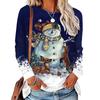 Tops For Women 3D Snow Man Sika Deer Print Round Neck Long Sleeve T-shirt Fall Casual Women's Long Sleeve Top for Christmas