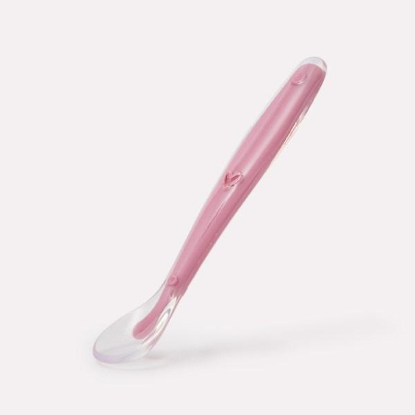 Little Cloud 2 Types of Baby Silicone Heart Baby Food Spoons + Case Set, Sand Beige, Dry Rose, 1 Set