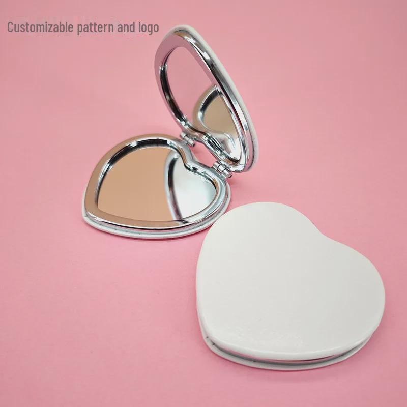 Компактное белое ПУ двухстороннее ручное складное зеркало для макияжа