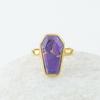 Purple Copper Turquoise Gemstone Ring, Coffin Ring, Yellow Gold Ring, Unisex Ring, Handmade Jewelry, Bezel Ring, 925 Sterling Silver