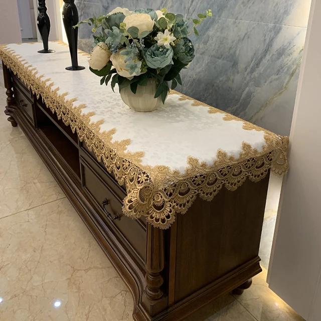 Скатерть прямоугольная европейская кофейная вышитая кружевная тумба под телевизор, чехол для стола, скатерть из ткани с длинной полоской, пылезащитный чехол