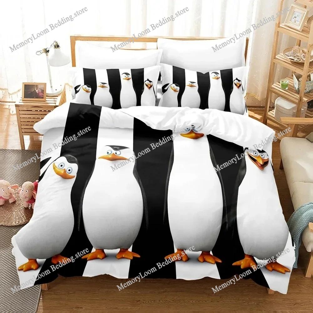 Madagascar Penguin Cute Bedding Set Cartoon Anime Adult Kid Bedroom Soft Duvet Cover 3D Print Vibrant Kawaii Anime Cozy Set