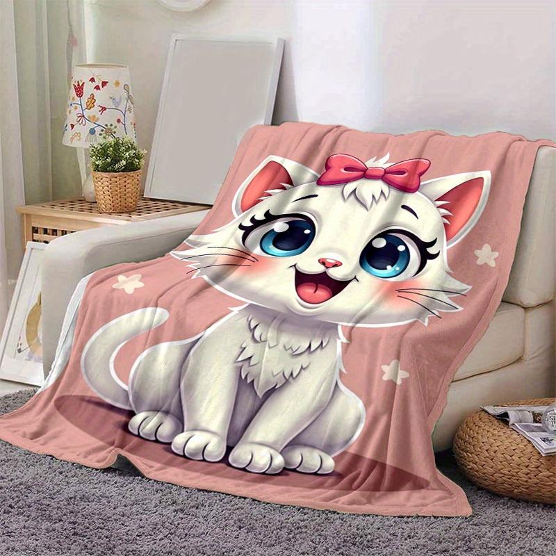 1pc Cute Cartoon Cat with Bowknot Blanket - Seasonal Home Decor, Throw Blanket for Room, for Decorating Your Own Sofa and Living Room, Super