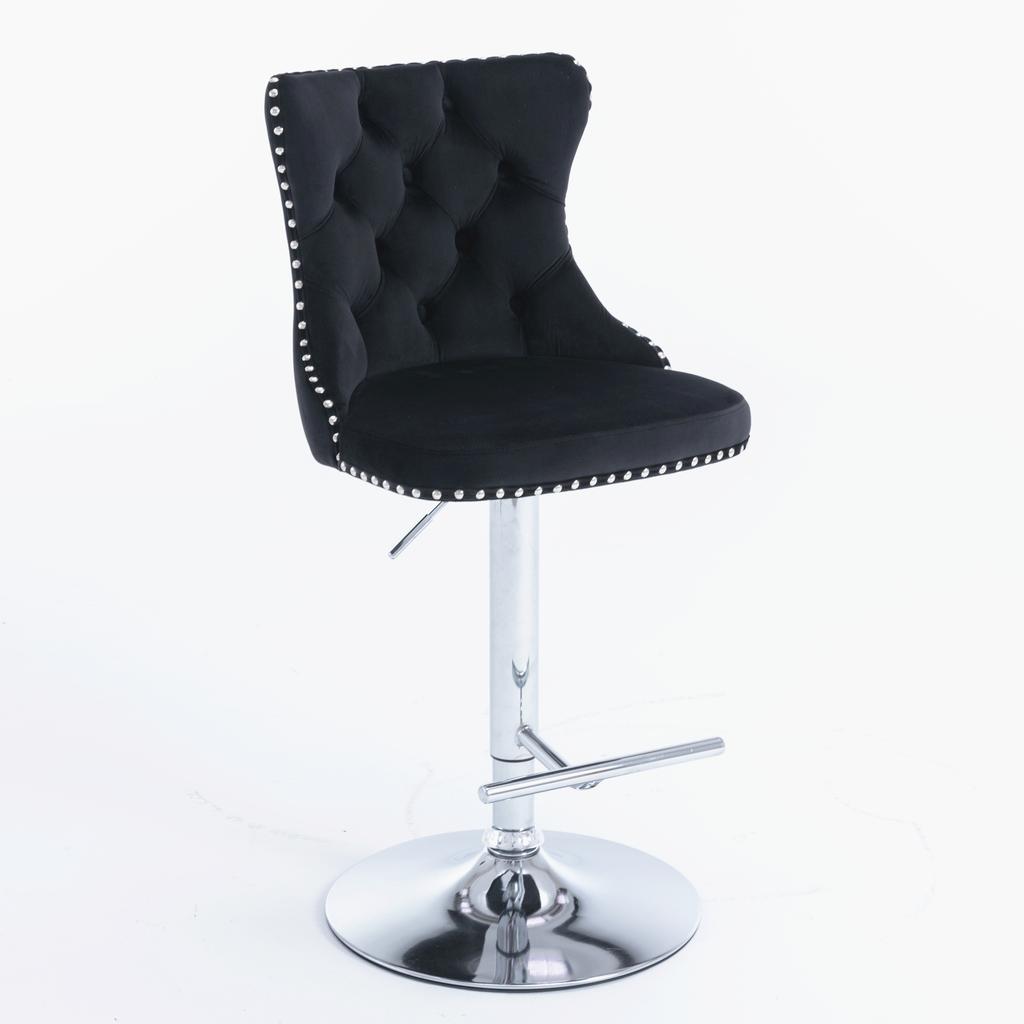 Swivel Velvet Barstools Adjustable Seat Height from 25-33 Inch, Chrome base Bar Stools with Backs Comfortable Tufted, Set of 2,DE1712BK,Black