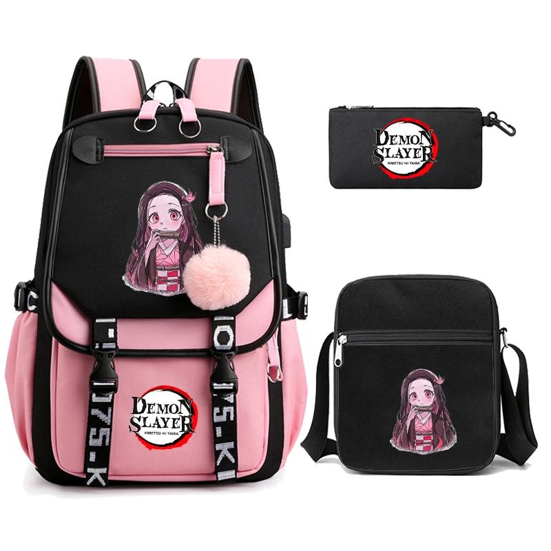 3 шт./компл., аниме, рюкзак «Убийца Демонов», холст, рюкзак для мужчин, женщин, дорожная сумка, студенческая сумка для девочек и мальчиков, школьная сумка Schoobag Mochila