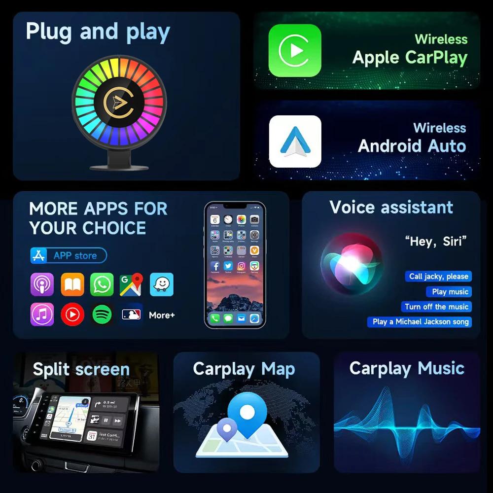 NEW Wireless CarPlay Smart Dongle Adapter Compatible with 99% of Cars Plug and Play Car Aromatherapy with RGB Ambient Lamp