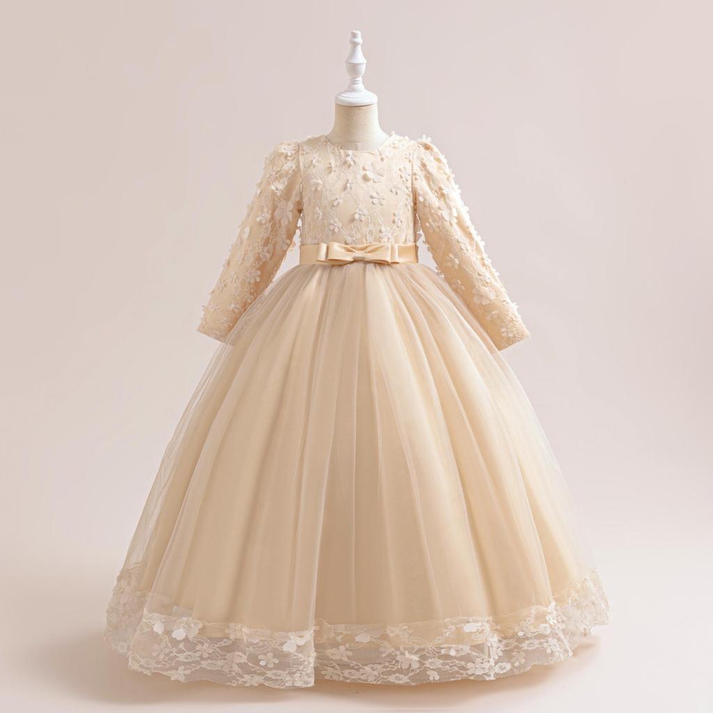 Длинные рукава платье принцессы для девочек-цветочниц