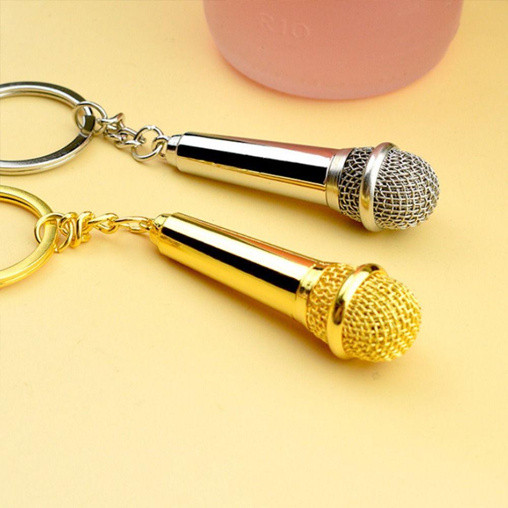Creative Car Key Holder Fashion Pendent Key Chain Backpack Ornament Microphone Key Ring Women Men