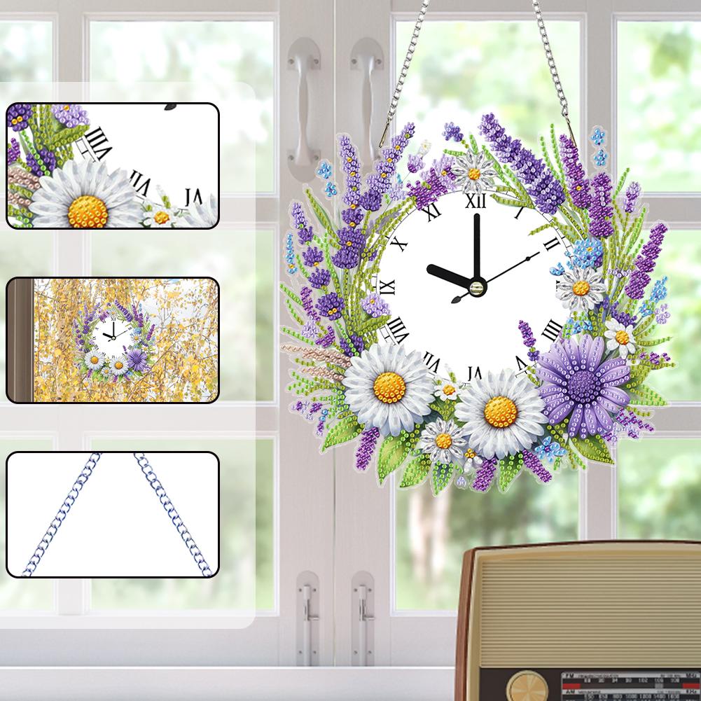 2D Плоский DIY Венок Алмазная Живопись Часы Подвеска Домашнее Настенное Украшение Поделки