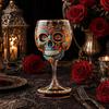 Skeleton Themed Wine Glass Gothic Skull Glass, Hand Painted Goblet, Day Art Glassware of The Dead Decor, Unique Bar Gift for Halloween Altar Accessory