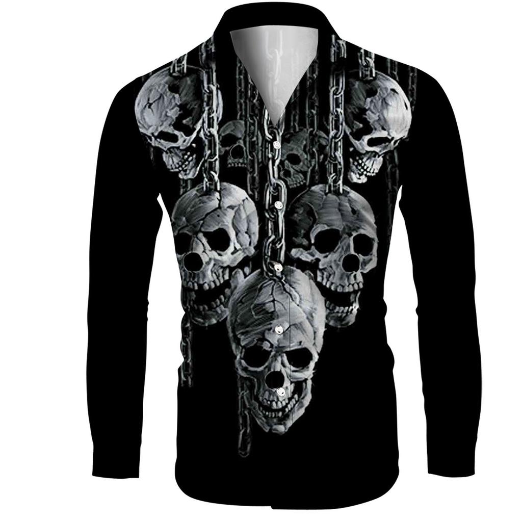 Мужские рубашки с длинным рукавом с принтом, повседневные свободные рубашки с длинным рукавом с принтом