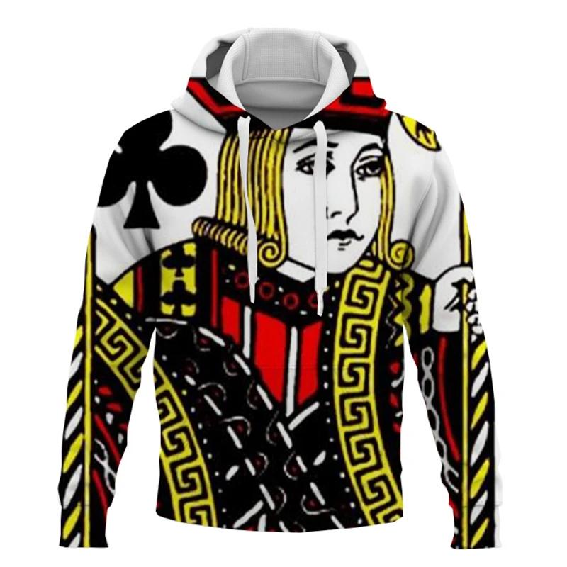Игральные карты Покер KA Принт Толстовки Мужские/женские Смешные толстовки с капюшоном Мужская одежда Мальчики/девочки Harajuku Смешные куртки Пальто Топы