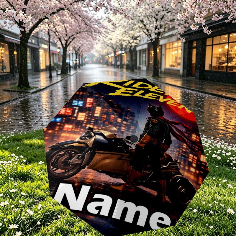Custom Name Personalized Knight Rider Print Umbrella, Auto Open Close, 8‑Rib Sturdy Frame, Commute Camping Hiking Use, Birthday Gift