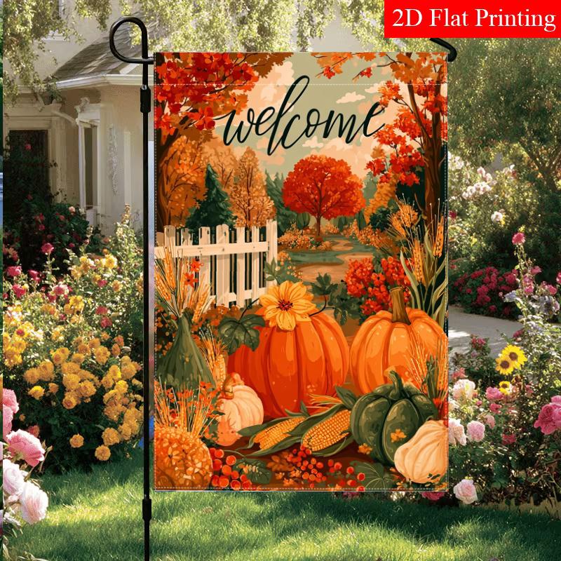 Thanksgiving Autumn Pumpkin Maple Leaf Corn Garden Flag_4-28X40 Inch Outdoor Garden Flag Double-Sided Home Decoration Courtyard Decoration Outdoor Dec