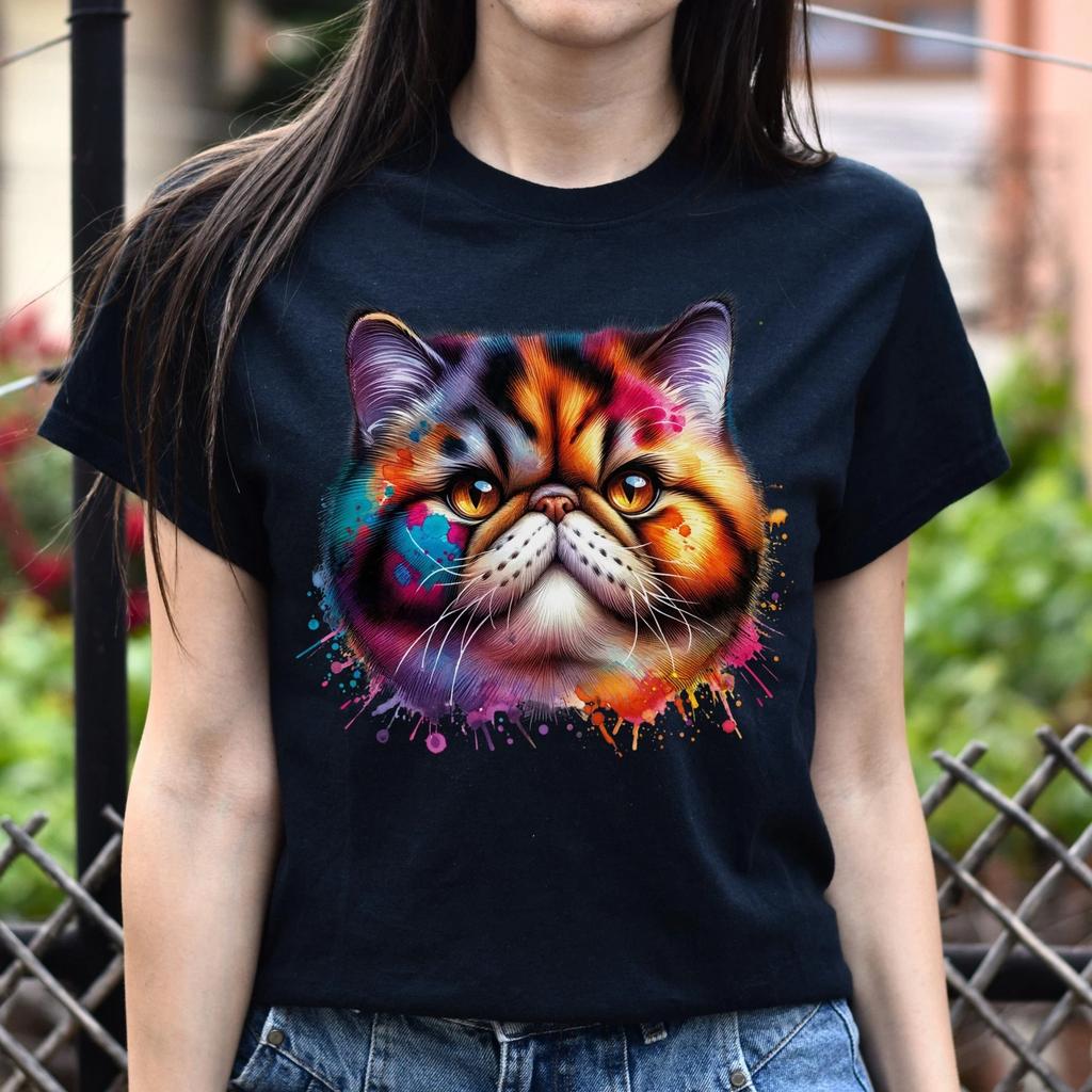 Exotic Shorthair Cat Color Splash Unisex T-Shirt Black Navy Dark Heather