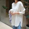 Loose and Casual Solid Color Round Neck Long Sleeve Women's Pure Cotton Base Long Sleeve T-shirt
