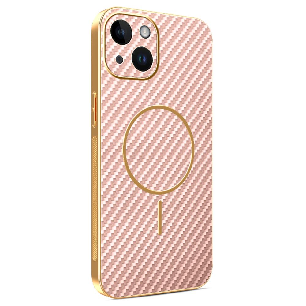 For iPhone 14 Phone Case Carbon Fiber Textured Electroplated TPU Back Cover