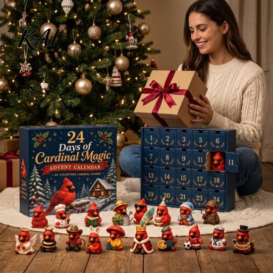 PVC Action Figures Red Bird Christmas Advent Calendar, 24 Unique Miniature Collectible Doll Ornaments Figurines, Tree Hanging for Holiday Gifts