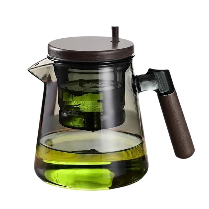 Enchanti Чайник Фильтр-пресс Чайник с ситечком 750 мл Чайник с деревянной ручкой Стеклянный чайник для разделения воды для чая