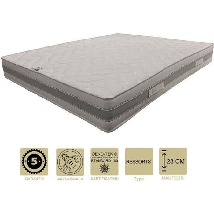 Matelas - MARQUE - 160x200 cm - Très Ferme - 23 cm - 7 Zones de Confort - Hypoallergénique