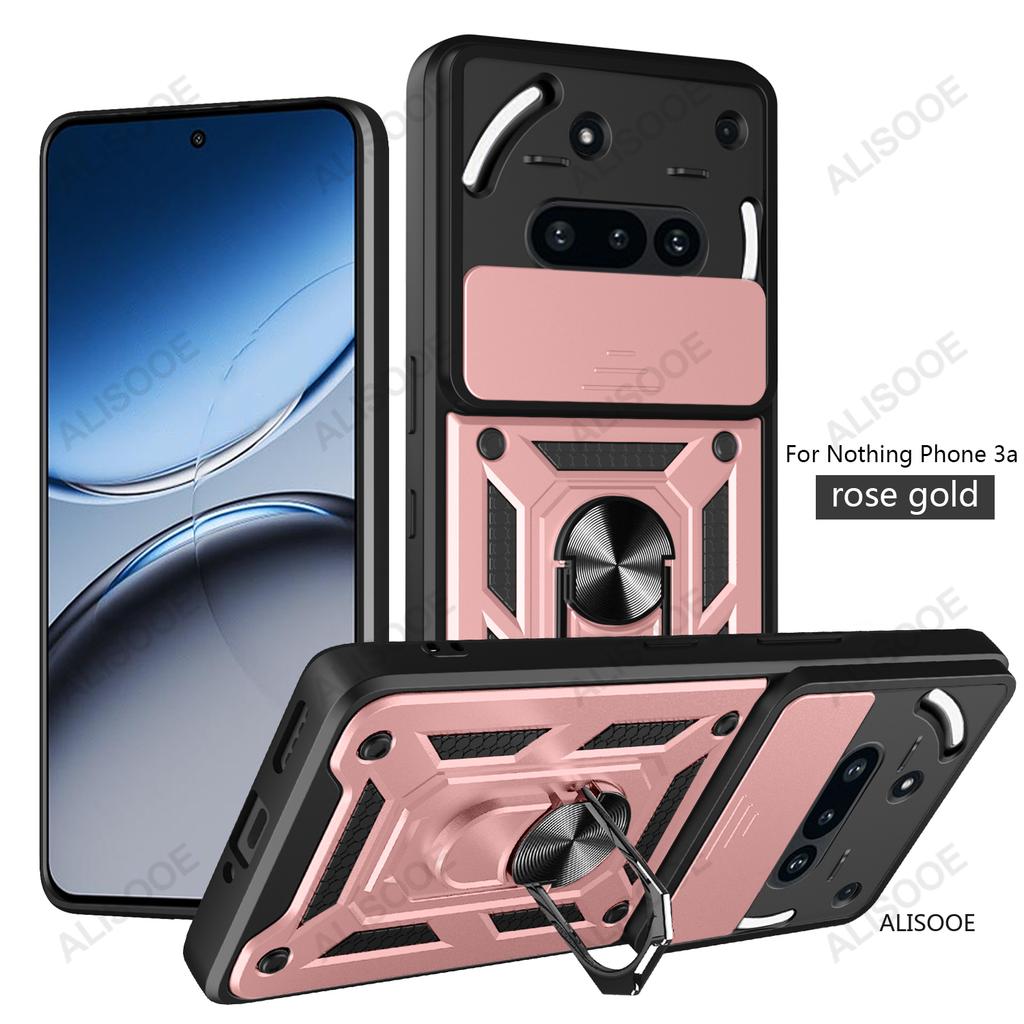 Чехол для Nothing Phone 3A Защита камеры со сдвижной шторкой Кольцо-подставка Ударопрочная задняя крышка для NothingPhone 3A Capa Funda