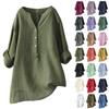 Women's Fashion Loose Solid Color Standing Collar Button Long Sleeve Sleeve Cotton Top