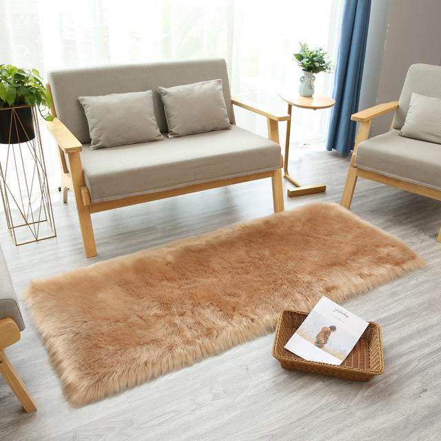 White Long Hair Carpet Artificial Fur Living Room Fluffy Rug Bedroom Bedside Fluffy Warm Cushion Bay Window Decoration Floor Mat