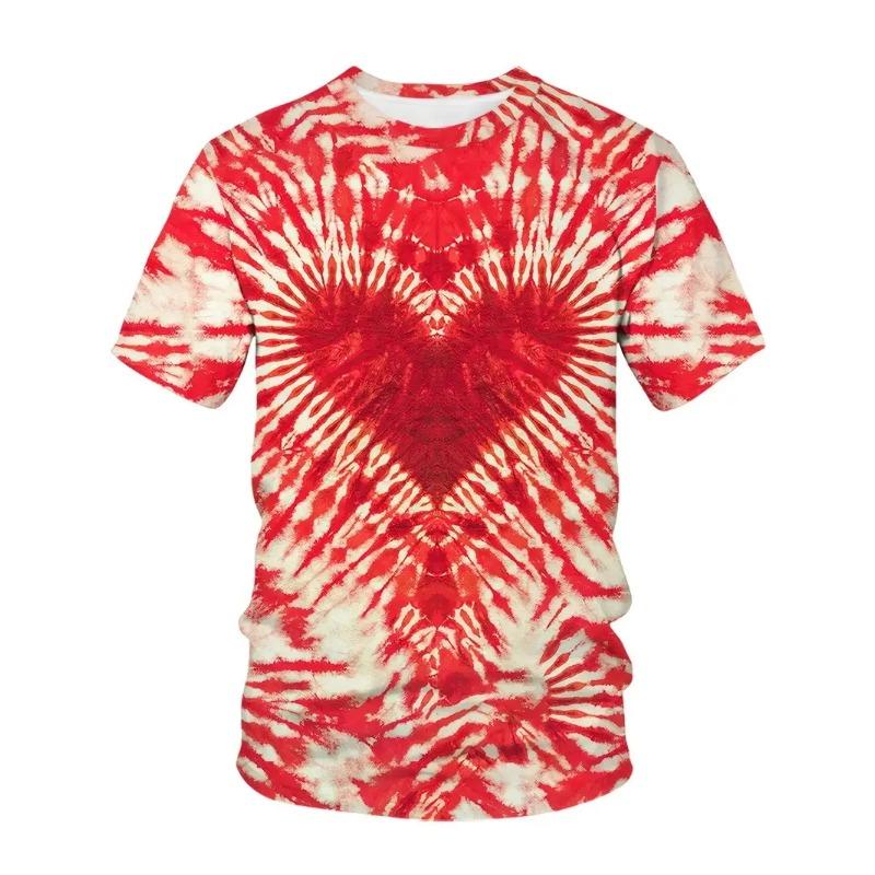 Летний топ с круглым вырезом и 3D-принтом в виде сердец, модная повседневная мужская футболка с коротким рукавом