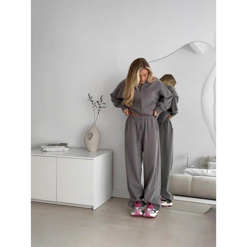 Womens Zip-Up Hooded Sporty Two-Piece Set With Drawstring Pants Casual Streetwear Outfit