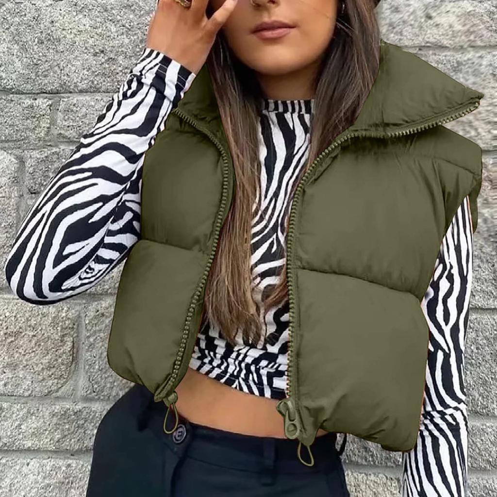 Женская зимняя майка-бомбер без рукавов, легкий однотонный стеганый жилет на молнии с воротником-стойкой