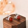 Stud Earrings Fashionable Women's Niche Design High-end Earrings Temperament Bow Red Agate