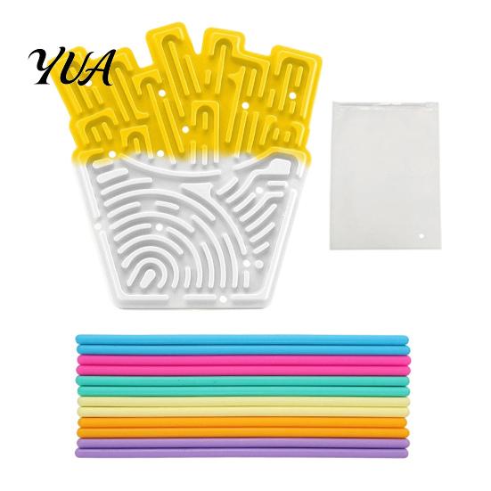 Stress Relief Tools Silicone Sensory Activity Board, Christmas Tree Rainbow Ice Stick French Fries Portable Fidget Toys Board with Strings, Silent Toy