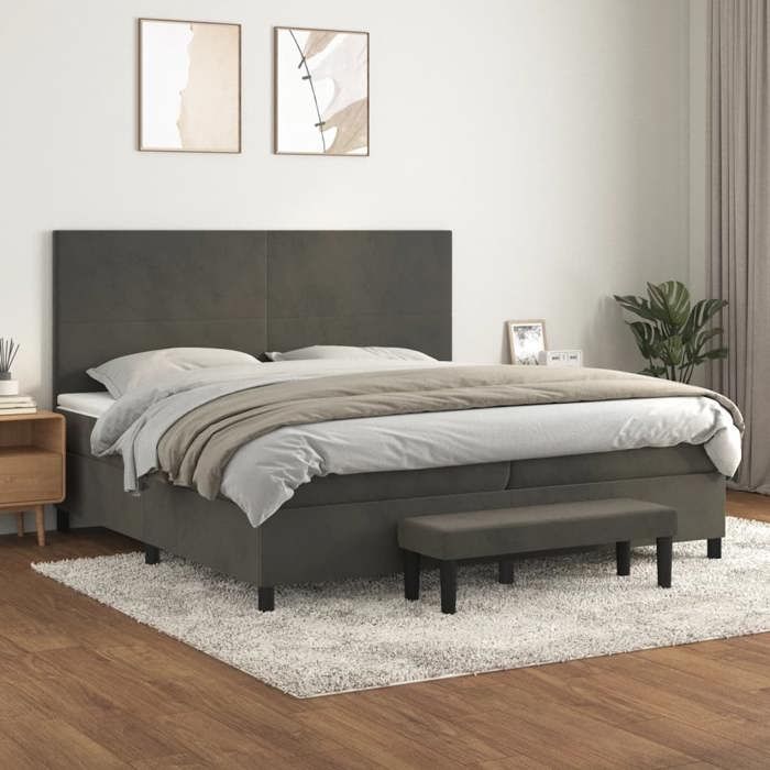 Maison Exclusive - Sommier à lattes de lit et matelas Gris foncé 200x200cm Velours
