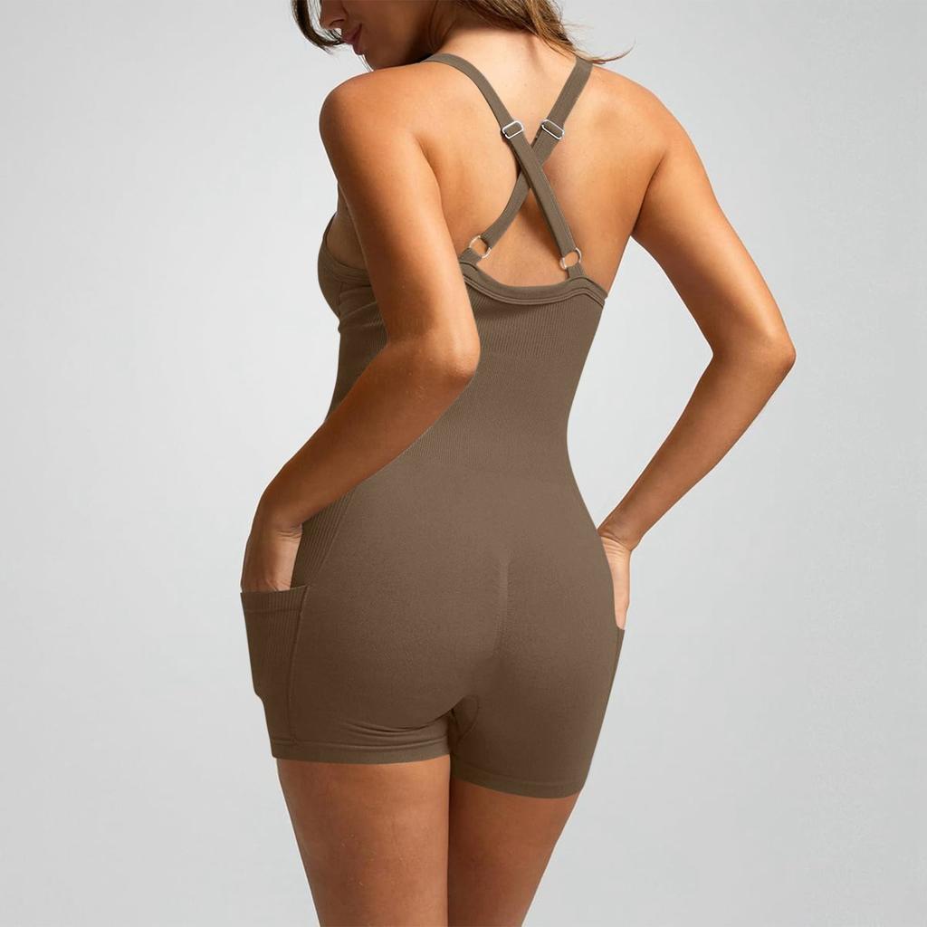 Женский модный однотонный костюм для йоги с круглым вырезом и облегающей спинкой, комбинезон для йоги