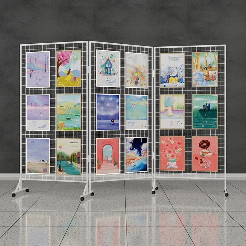 Iron Mesh Folding Display Stand for Art and Calligraphy Exhibitions