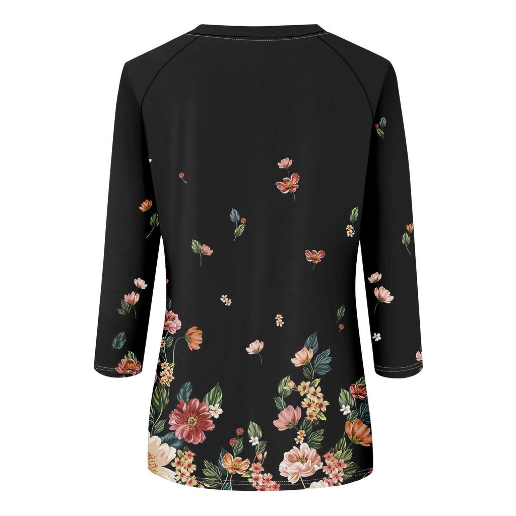 Женская модная повседневная рубашка с круглым вырезом и рукавами 3/4, свободная футболка с принтом, женский топ