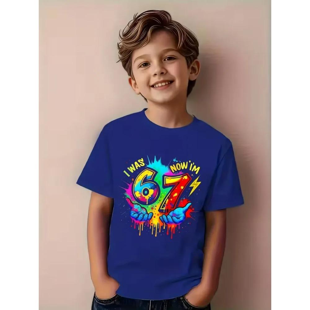 Summer Fashion Children's Short Sleeve Shirt 'I WAS 6 NOW I'M 7' Cool Print Casual Kid Clothes Tees Streetwear Boys Girls Tshirt
