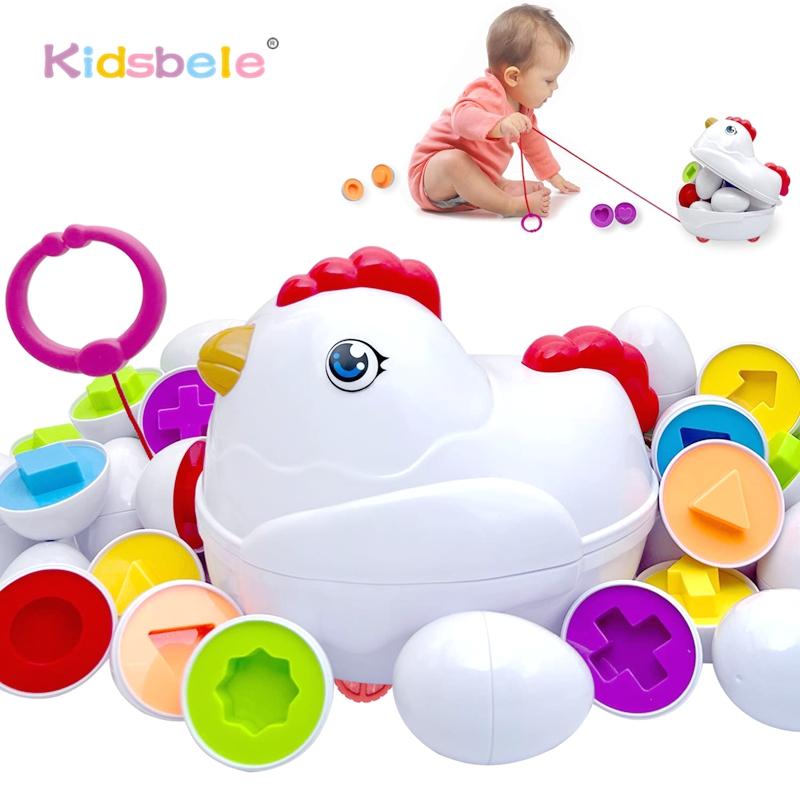 12 Matching Eggs In A Pullable Hen Toy Цвет И Форма Когнитивные Пазлы Игра Монтессори Сенсорная Игрушка Детская Вечеринка Подарок На День Рождения
