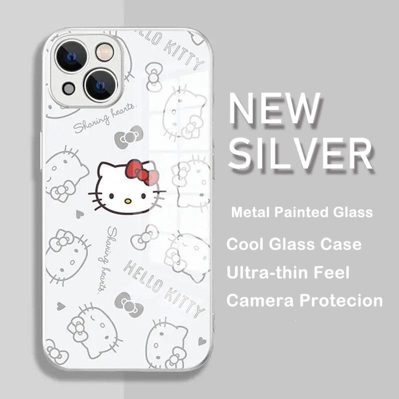 Ins New Hello Kitty Metallic-Color Phone Case For Samsung S10 20 21 22 23 8 9 24 FE PLUS Ultra 5G Glass Hard Cover