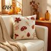 Washable Decorative Pillow Shells Autumn Embroidered Pillowcase, Mushroom Leaf Throw Cover, 18"x18" 20"x12" Cozy Living Room Decor Farmhouse Cover for