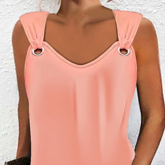 Летнее женское платье-жилет без рукавов с v-образным вырезом и полым кольцом, однотонное свободное платье, тонкое мини-платье, уличная одежда