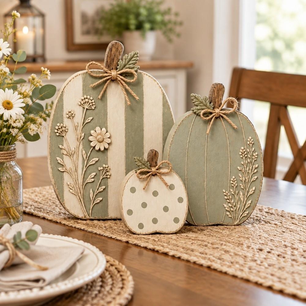 3 pcs Dots Flower Wildflower Pumpkin Figurine Home Decor Tabletop Ornament Fall Season