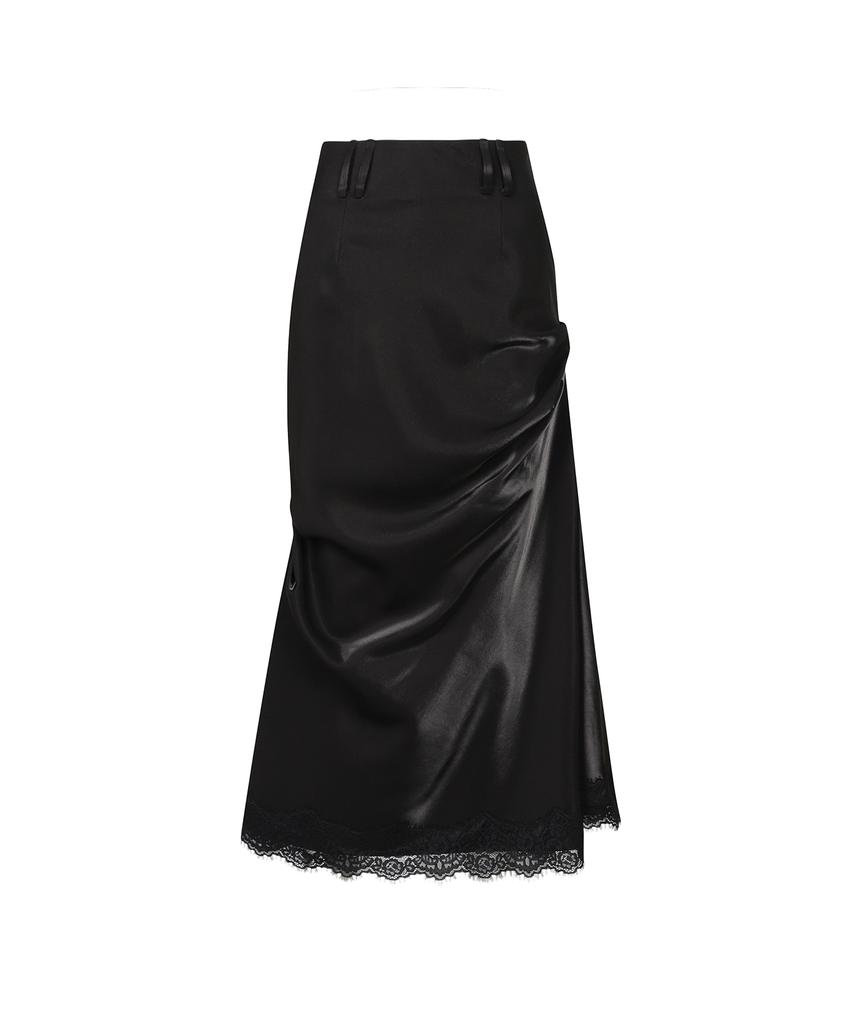 Three To Eighty Lace Shirring Long Skirt Black