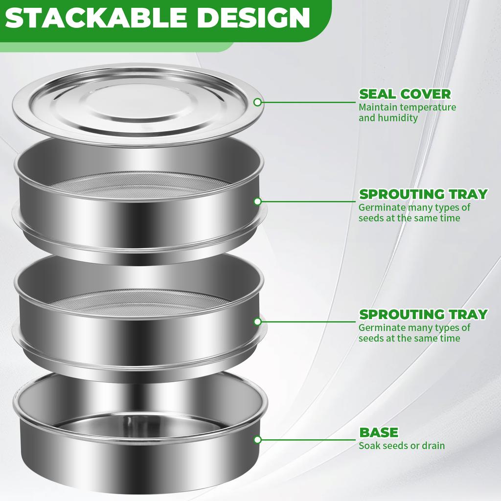 Набор для проращивания семян из нержавеющей стали, сетчатые поддоны для проращивания, штабелируемый набор для выращивания ростков фасоли, многоразовые инструменты для посадки семян фасоли и гороха