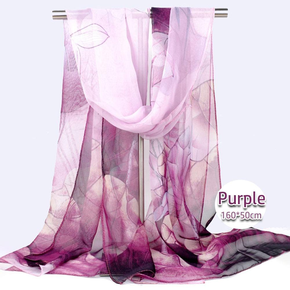 Fashion Floral Printing Silk Scarf Smooth Breathable Women Foulard Lotus Leaf Long Wraps Women