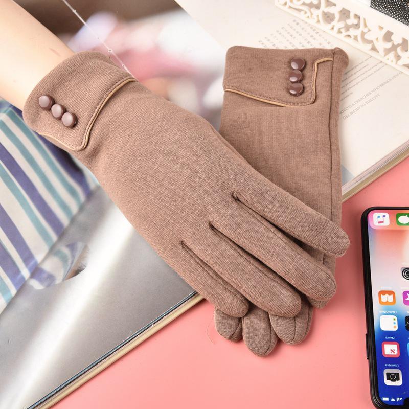 Сплошные цветные перчатки с пряжкой и декором, простые эластичные нескользящие перчатки с сенсорным экраном, зимние теплые морозостойкие женские перчатки
