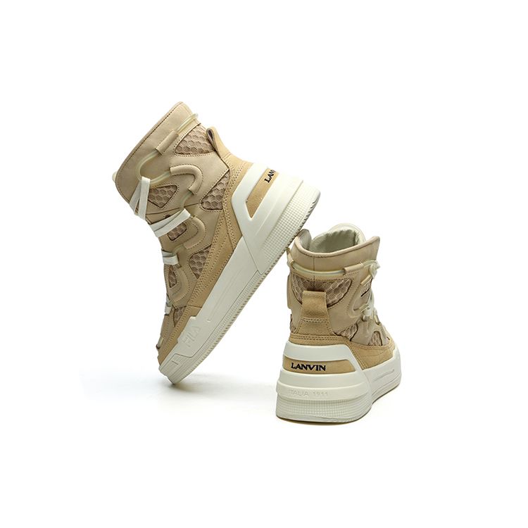 Lanvin X Fila Тканевые Двухслойные Флисовые Повседневные Теплые Износостойкие Кроссовки Хайтопы Женские Кроссовки Пшеничный F12W144143FAB