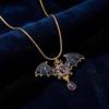 Vintage Rhinestone Bat Pendant Necklace for Women Gothic Halloween Statement Necklace Evening Party Jewelry Gifts