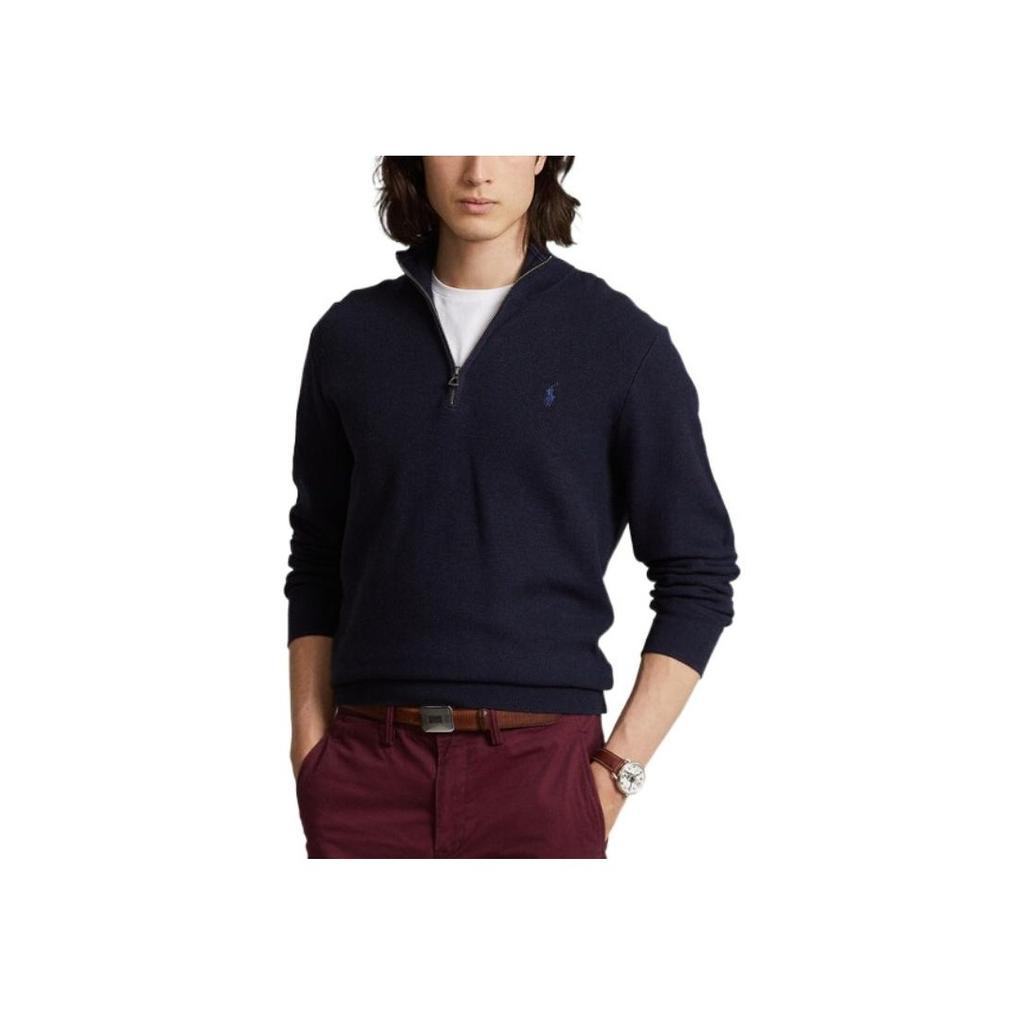 Polo Ralph Lauren FW22 Solid Logo Half-Zip Long Sleeve Knit Sweater Men Sweater Navy-Blue MNPOSWE16821109-410