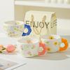 Retro Hand Painted Flowers Handmade Irregular Cute Cup Ceramic Coffee Cup Design Sense Coffee Cup Household Water Cup